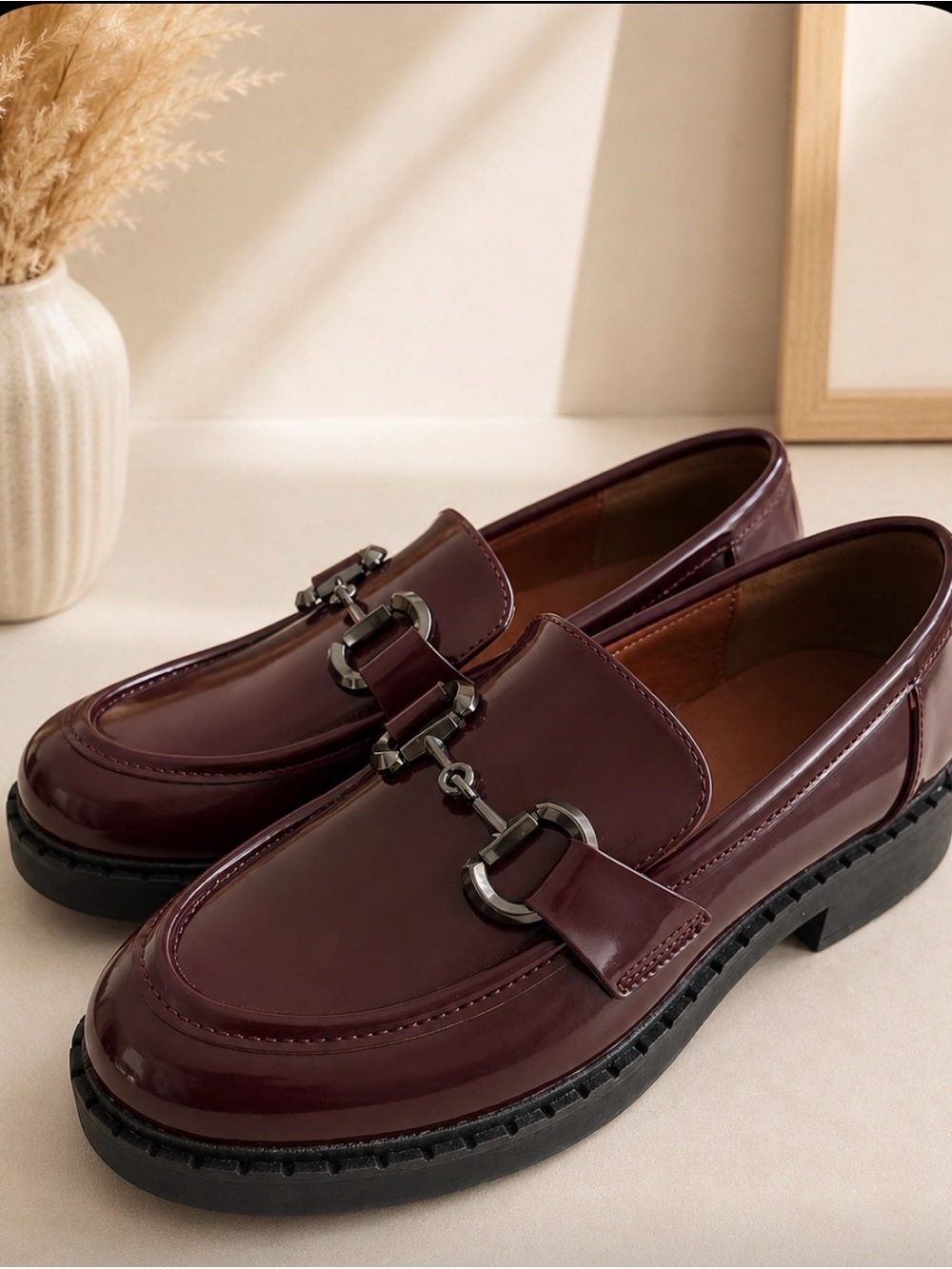 Steve Madden Burgundy Loafers Chunky Sole Horsebit Detail Size 7.5